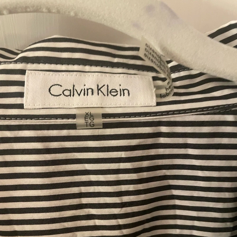 NWOT Calvin Klein Womens Shirt Blouse Top Striped Cotton Zip Front Pockets - Picture 8 of 9